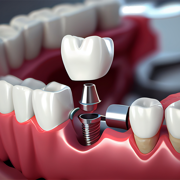 Detailed illustration of a dental implant procedure at Sukriti Hospital in Bharuch. High-quality dental implants for fixed teeth by Dr. Vihang Sukhadia.